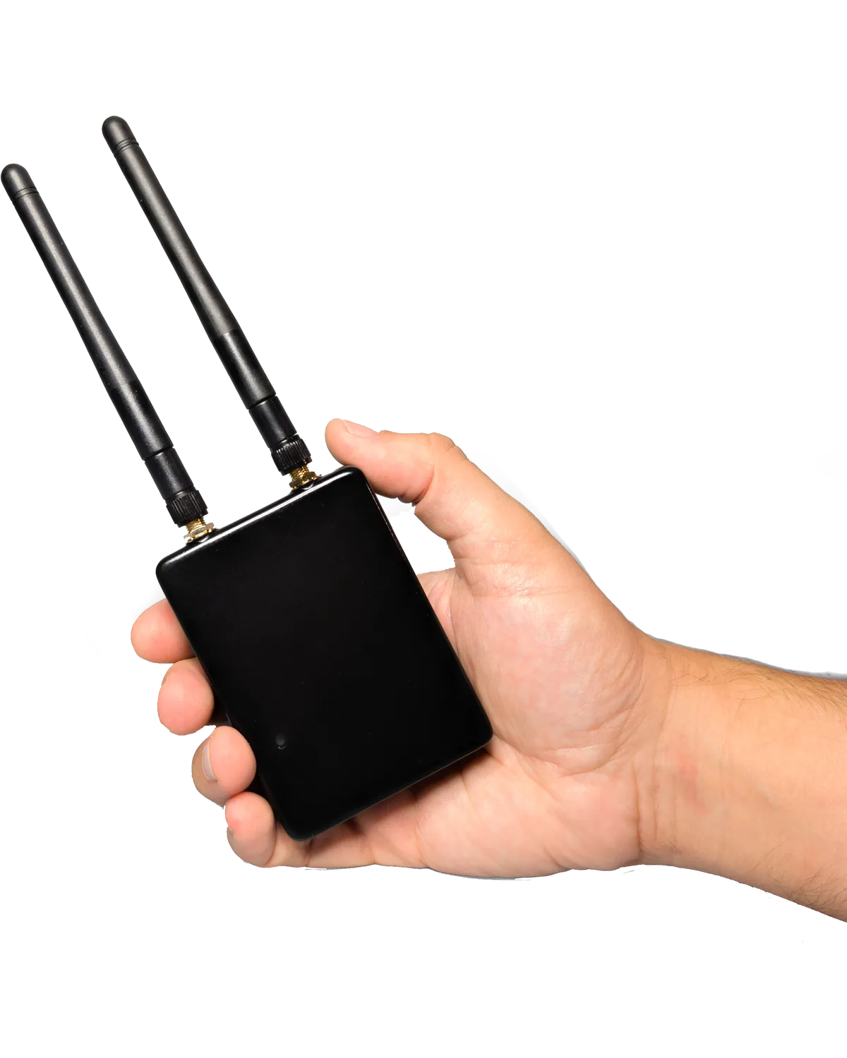 DroneSpotter Mini held in one hand, showing its size